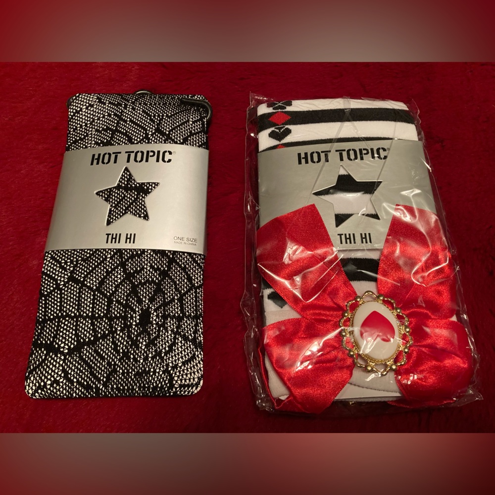 2 Pairs Thy High Stockings Heart Spade Bows Spiderwebs